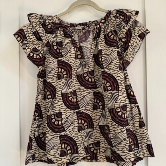ULLA JOHNSON Elm Printed Tie-front Top In Cream - Picture 1 of 4